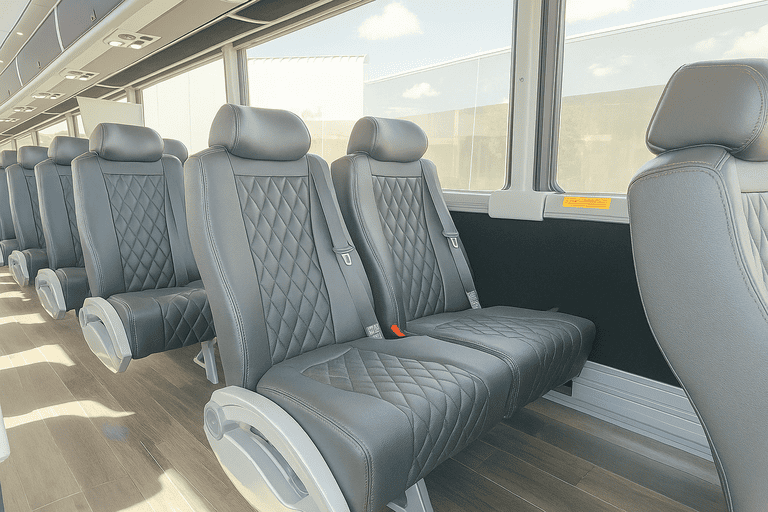 interior of Fort Collins Minibus Company charter bus
